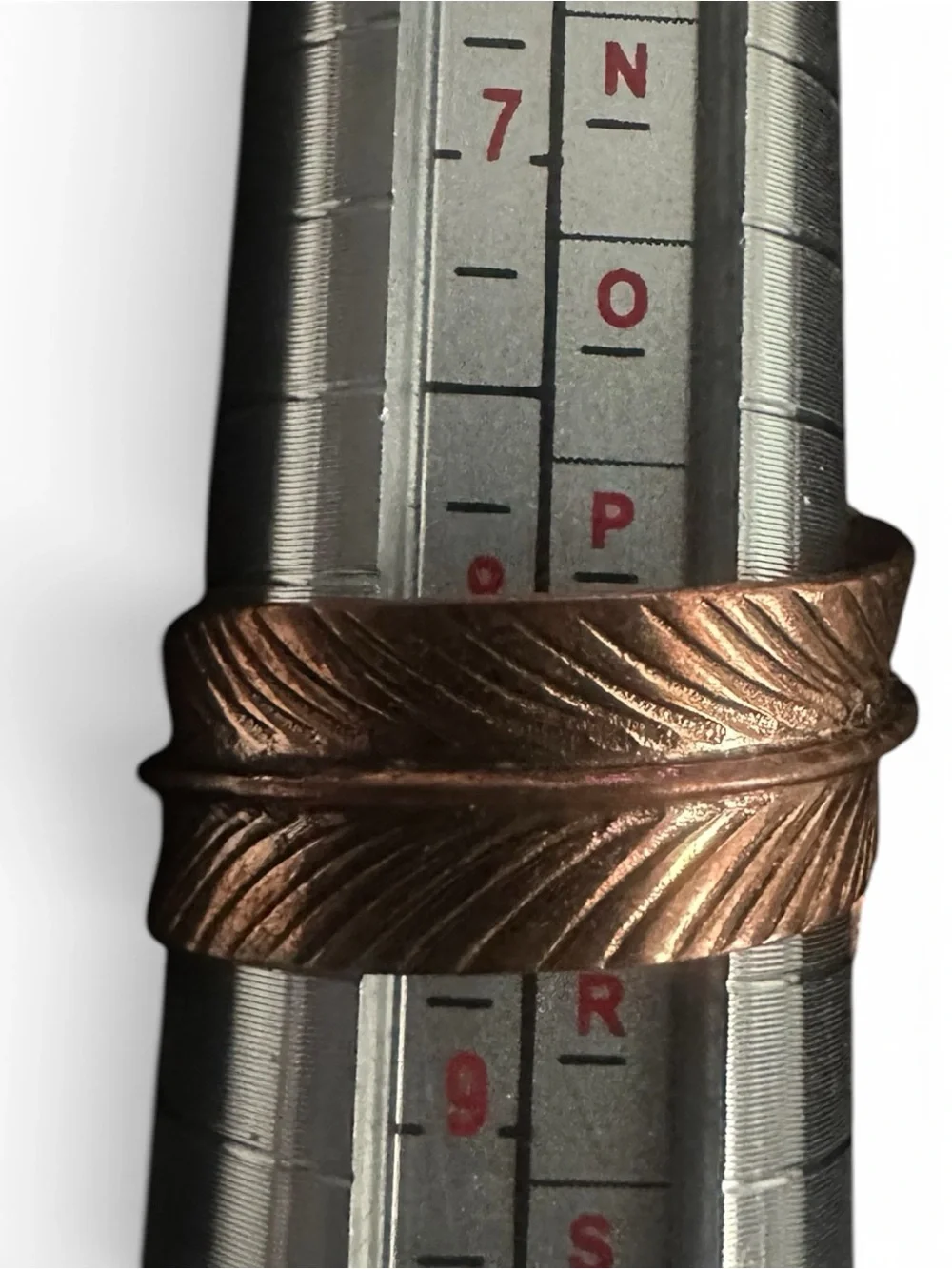 Vintage Copper Feather Ring with Turquoise Stone Size 8-9